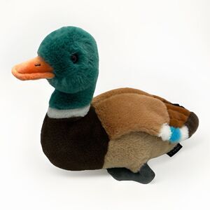 FAO Schwarz Lying Duck Mallard Plush Realistic Mallard Green Brown 13” EUC